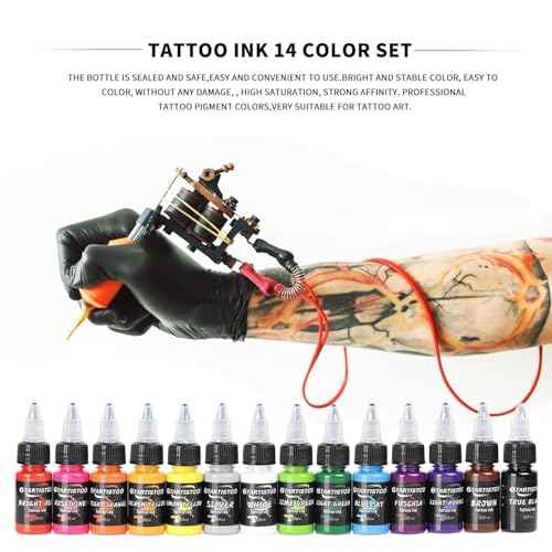 Tattoo Ink Set GTARTISTOO Professional 14 Colors 1/2OZ (15ml) Vegan-Friendly Pigment Tattoo Ink Supplies Ink...