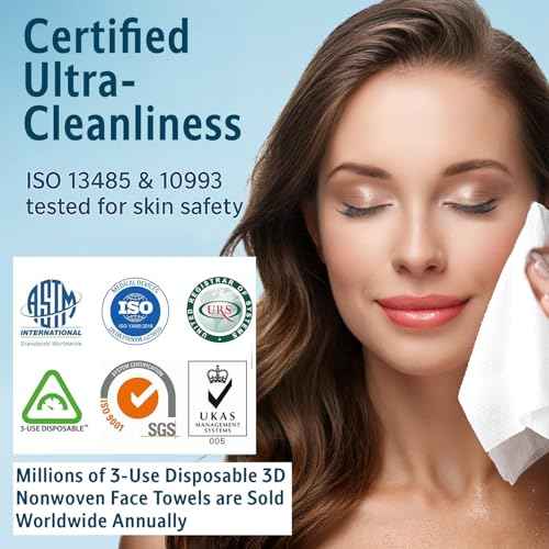 3D Nonwoven Face Towels-XL 13¡±x10¡±, 50Cts=150 Uses, Cut Waste & Cost 70%, Ultra-Clean, Soft & Durable, Dual-Surface: Cleanse, Exfoliate, Includes Wash Bag & Hook