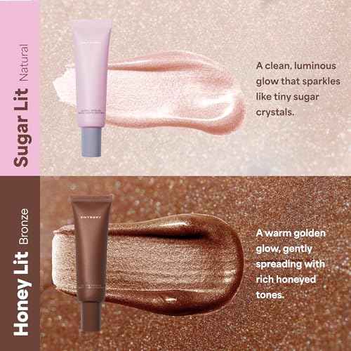 ENTROPY MAKEUP Glow Serum Body Highlighter, 75% Water-Rich Serum with Skincare Ingrediants, Buildable Radiance, Silky Lightweight for Face & Body, Crystal Pink Luminizer, Sugar Lit