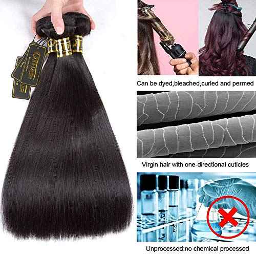 QTHAIR 16A Straight Human Hair 100% Unprocessed Brazilian Virgin Straight Hair Weave Brazilian Straight Hair Extensions (18" 20" 22",300g,Natural Black)