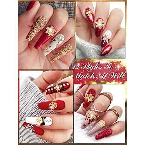 72 Pcs Christmas Snowflake Nail Charms, Kalolary 3D Glitters Nail Rhinestones with Gem Crystals Jewelry for Christmas Holiday Nail Art Decoration