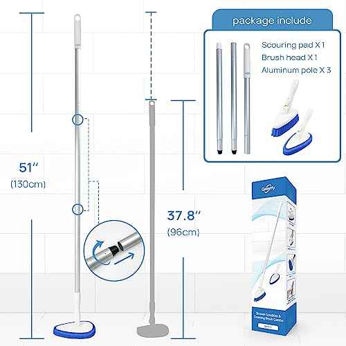 Qaestfy Shower Scrubber Cleaning Brush Combo Bath Tub Tile Cleaner Scrubber Brush with 51'' Adjustable Long Handle Scrub Brush for Bathroom Shower Bathtub Wall Mop Cleaning Scrubbing