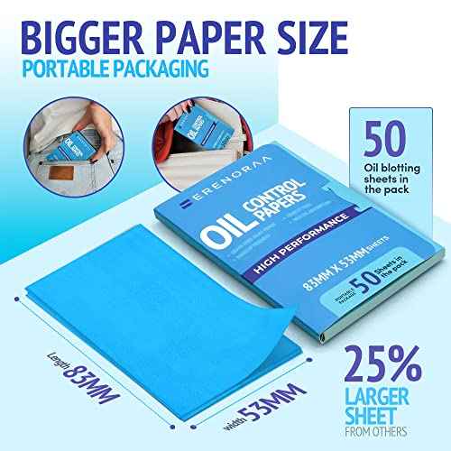 Blue Oil Wipes - Portable Face Blotting Sheets - Japanese High Performance Technology - Grain Free Softer Oil Pads - 50 Sheets
