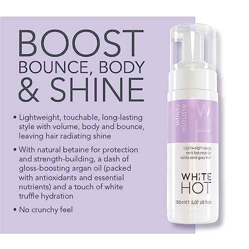 White Hot Shine and Bounce Trio: Glorious Shampoo 200ml, Luminous Conditioner 200ml, Infinity Mousse 150ml, Detoxing, nourishing, moisturising care plus low-effort, big impact style.