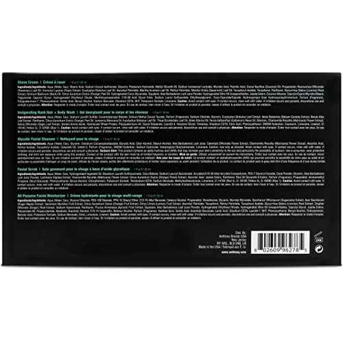 Anthony Starter Kit, 5 Count, Glycolic Facial Cleanser, Facial Scrub, All Purpose Facial Moisturizer, Invigorating Rush Hair & Body Wash, Shave Cream