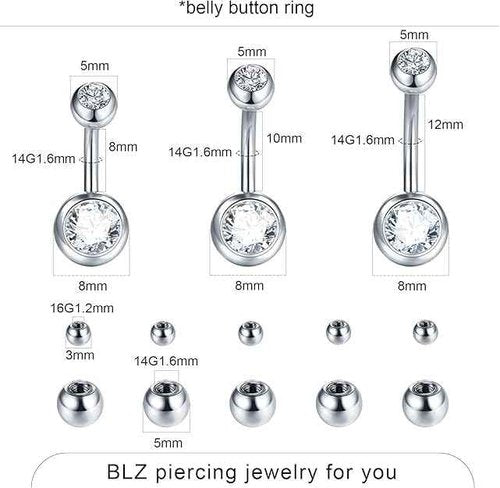 Xpircn 90Pcs Body Piercing Kit 14K Gold Filled Belly Button Ring Ear Nose Septum Piercing Jewelry with Clamps Gloves 20G 18G 16G 14G 12G Piercing Tools for Body Piercing