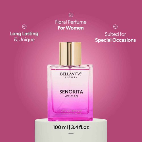 BellaVita Luxury SENORITA Perfume for Women (3.4 fl.oz) | Floral & Fruity Fragrance with Pomegranate, Mint & Musk | Notes of Yuzu and Lotus | Vegan & Cruelty-Free Womens Perfume