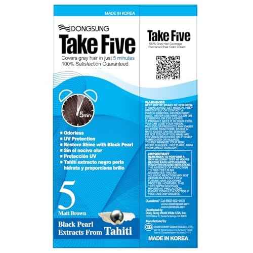 Dongsung Take 5 Hair Dye No.5 Matt Brown Covers Gray Hair in Just 5 Minutes Without Any Foul Odor! Designed to Improve Damaged Hair (Pack of 12)