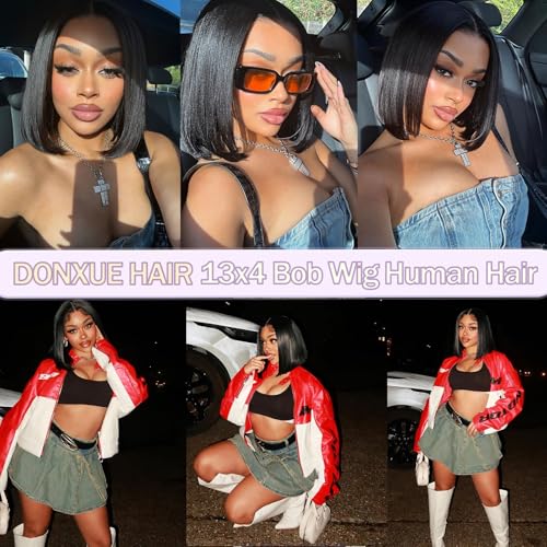 Bob Wig Human Hair Wig Short 13x4 Lace Front Wigs Human Hair Pre Plucked 14 Inch Bob Wig Short Wigs for Black Women Bob Wigs Human Hair 180% Density With Baby Hair Natural Black Straight Glueless