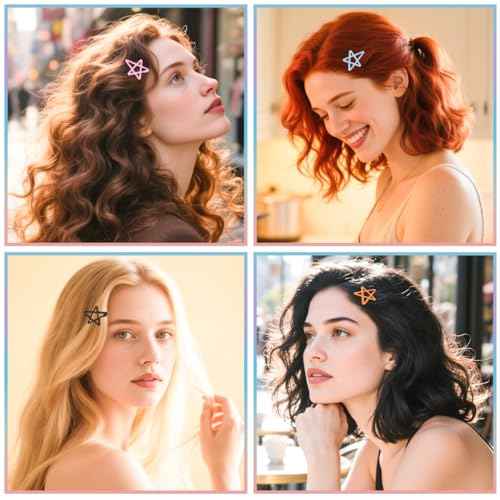 ELANE 24 Pcs Star Snap Hair Clips for Women Girl,Cute Hair Barrettes for Women Fine Thin Hair Accessories DIY (8-colors)