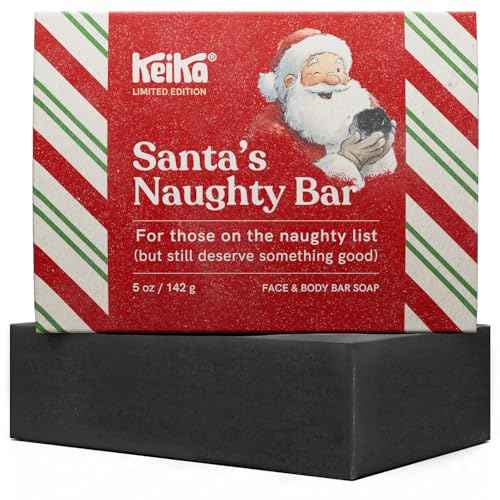 Keika Charcoal Christmas Soap ? Santa¡¯s Naughty Bar, Lump of Coal Holiday Gift Idea Stocking Stuffer for Men Women Teens, Natural Black Soap for Eczema, Psoriasis, Oily Skin, 5 oz.
