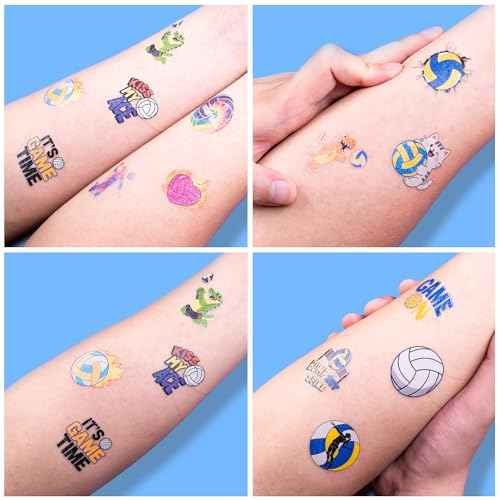 96 PCS Volleyball Sports Pre-Cut Temporary Tattoos for Kids | Super Cute Volleyball Themed Birthday Party Favors, Supplies, Decorations, Fake Tattoo Stickers, School Rewards & Gifts for Boys & Girls