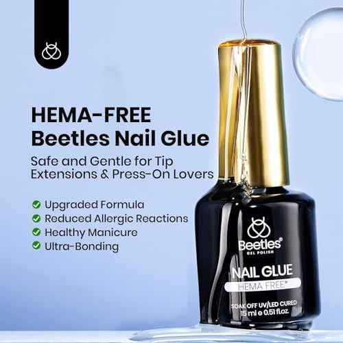 Beetles 15ml HEMA-Free Nail Glue Gel - TPO Free Super Strong Extension Glue for Nail Tips Clear Acrylic Nails, Clear Press On Nails, Gentle, Large Capacity, Salon Art DIY Home Need U V Light Cured
