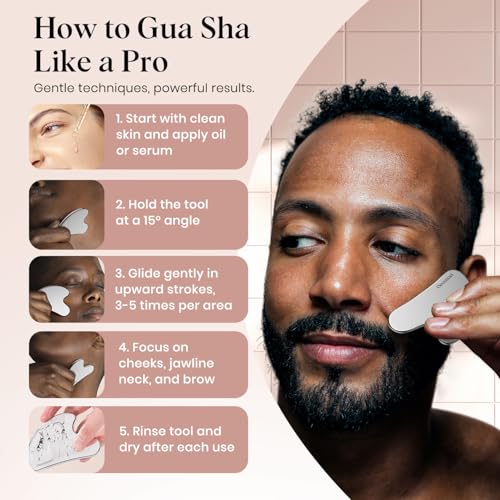 Stainless Steel Gua Sha Facial Tools, Lymphatic Drainage Massager for Face Sculpting, Chin & Jawline Shaper, Metal Guasha Tool for Body Eyes Neck, Self Skin Care Gift for Women Men with Pouch
