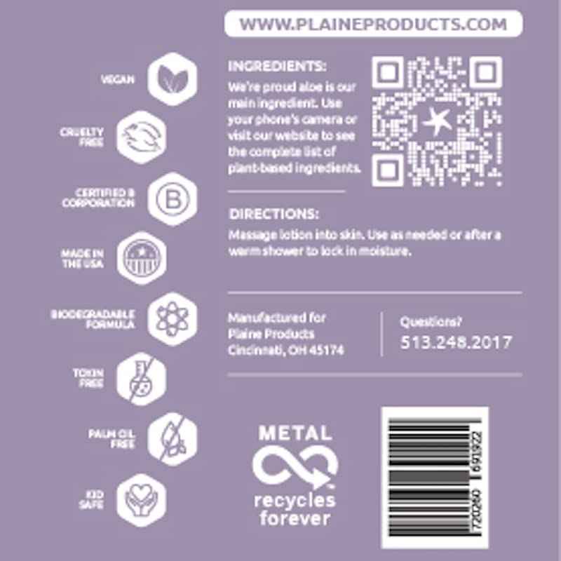 Plaine Products Eco-Friendly Body Lotion: Citrus Lavender, 16 oz (Refillable with Pump)