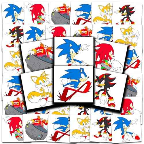 Sonic the Hedgehog Tattoos Party Favors Bundle ~ 72 Perforated Individual 2" x 2" Sonic Temporary Tattoos for Kids Boys Girls (Sonic Party Supplies)