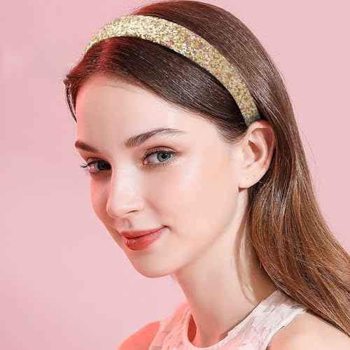 Headbands for Girls Women Glitter Gold Headband Sparkly Headband Hair Bands for Women Girls Headbands Bling Head Bands Hair Accessories for Party Holiday Back to School