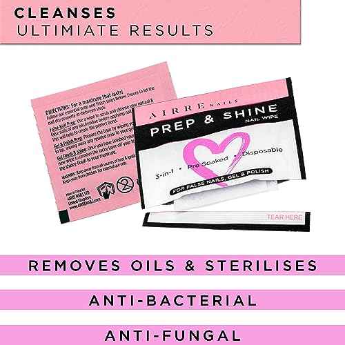 AIRRE 50 Professional Alcohol Prep & Shine Nail Wipes (3in1) Alcohol Wipes for Gel Nails, Acrylic Nails, Press-On Nails & Tips. Removes Sticky Gel Layer Residue, Preps UV/LED Gel Polish & False Nails
