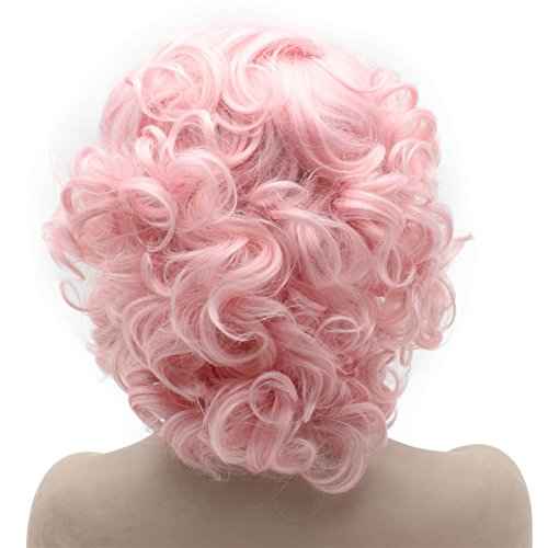 MX angel Heat Friendly Synthetic Hair Lace Front Pink Short Curly Wig