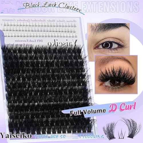 Lash Clusters with Bottom Lashes Thick 200D Volume Individual Lashes 12-25mm Wispy Eyelash Clusters D Curl Cluster Eyelash Extensions 264pcs DIY Lash Extension for Beginners