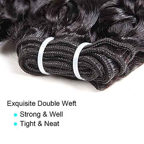 Water Wave Bundles with Lace Frontal Closure UDU 12A Wet and Wavy Human Hair Bundles with Closure 100% Unprocessed Human Hair Extensions Short Curly Remy Hair Weft with Free Part Frontal 50g/bundle