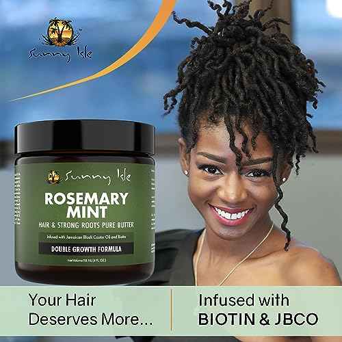 Sunny Isle Rosemary Mint Hair and Strong Roots Butter 4oz | Infused with Biotin & Jamaican Black Castor Oil | Strengthen and Nourish Hair | Dry Scalp, Split Ends