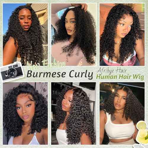 Burmese Curly Wig for Black Women 13x6 Lace Front Wigs Human Hair 250 Density HD Lace Frontal Human Hair Pre Plucked Water Wave Human Hair Wigs with Spiral End Natural Color 18inch