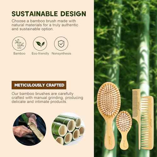 BFWood Bamboo Hair Brush Set, 4 PCS Natural Wooden Combs Paddle Detangling Hairbrush, Wide-tooth and Tail Comb and Mini Paddle Brush for Traveling, Suit for Women & Men
