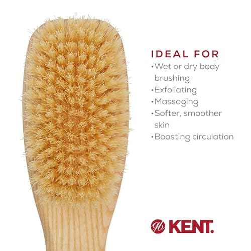 KENT FD6 9" Beechwood Wood Short Handle Shower Bath Body Brush. for Skin Exfoliate & Massage. 100% White Boar Bristles. Best Body, Foot and Leg Scrubber Brushing for Wet and Dry Body. Made in England