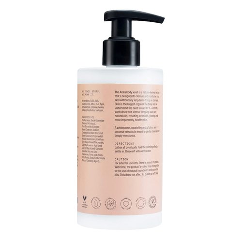 Arata Hydrating & Non-Drying Body Wash With Ayurvedic Coconut & Citrus | All Natural, Vegan & Cruelty-Free | Gentle Cleansing For Women & Men | No SLS, No Parabens - 10 Fl Oz