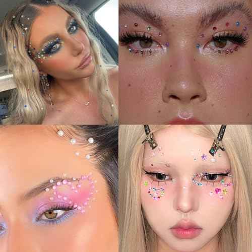 NOOEPC Self Adhesive Face Gems Stickers, Hair Gems Face Jewels Eye Jewels Rhinestones Festival Essentials Rave Accessories Rhinestone for Face, Eye, Makeup Stickers for Kids,Women