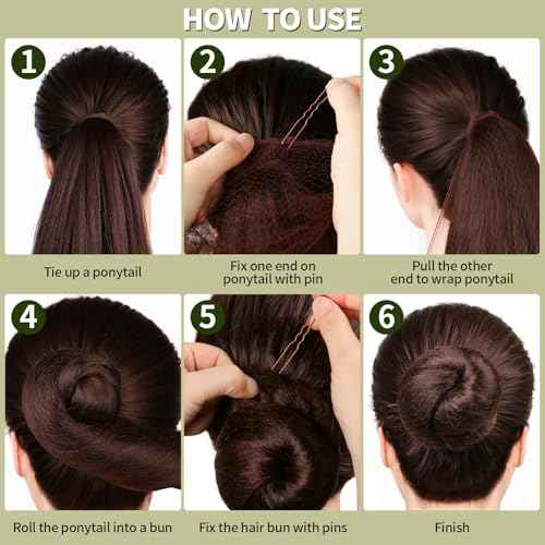 Fandamei Hair Bun Maker Set- 7 PCS Hair Donuts for Buns (1 Extra-large,2 Large,2 Medium and 2 Small), 10 Invisible Hair Nets for Buns, 20 PCS Bobby Pins, 5 PCS Hair Elastic Ties Black,Bun Maker-Brown
