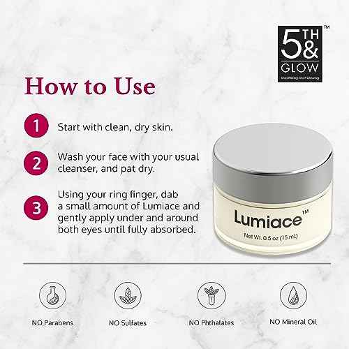 5th & Glow Lumiace Eye Wrinkle Cream for Women, Eye Firming Cream for Sagging Skin and Crows Feet, Under Eye Cream for Puffiness and Bags, Reduces the Appearance of Fine Lines and Wrinkles, 0.5 oz