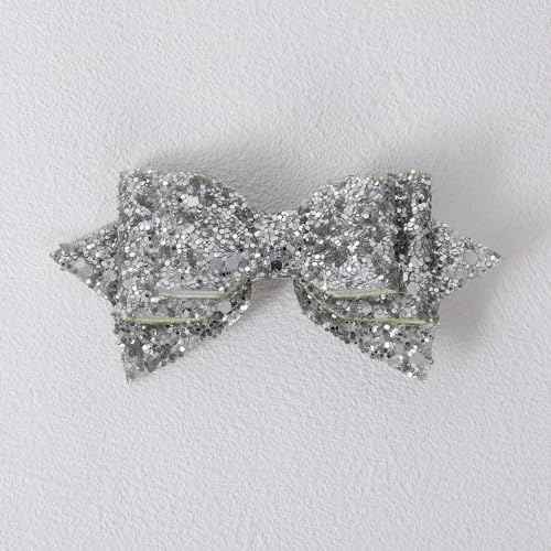 Glitter Christmas Sliver Hair Bows 4inch Shiny Sequins Bowknot Alligator Clips Barrettes Pins for Toddler Teens Baby Girls Kids Birthday New Year Wedding Xmas Party Accessories Gift