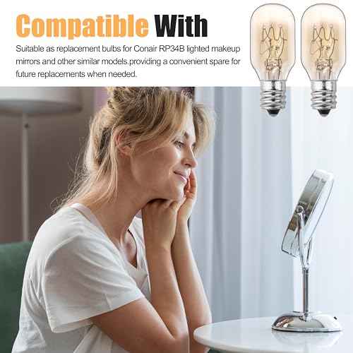 20W, 120V Incandescent Bulb Replacement, Suitable for Conair RP34B Illuminated Makeup Mirror, E12 Candle Holder Base, 2700K (20W 120V Bulb*2)