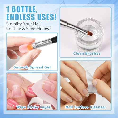 Poly Gel Slip Solution Set, Liquid with Dual-Ended Spatula Brush Glass Cup Cotton Pad, Anti-Stick Liquid Brushes Cleaning for Nail Extension Gel