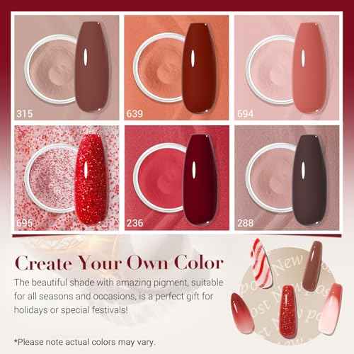 AZUREBEAUTY Dip Powder, Brown Red Glitter 6 Colors Dipping Powder Starter Kit French Nail Art Manicure DIY Salon for Women, No Need Nail Lamp Cured