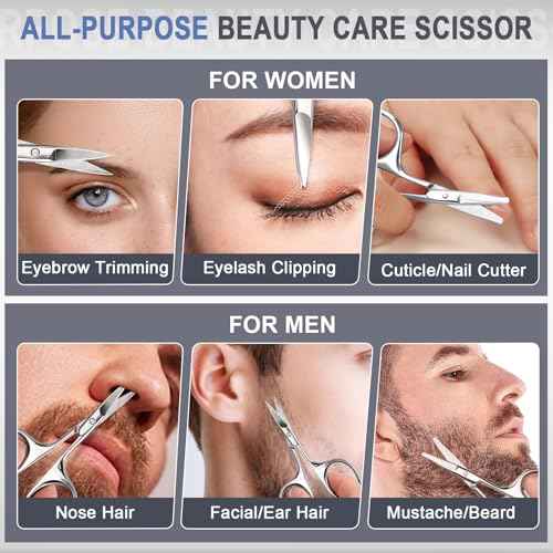 2Pack Small Eyebrow Scissors, Stainless Steel Nose Hair Trimming Scissors with Rounded Tips, Precision Grooming for Beard/Mustache/Facial Hair, Travel Friendly & Safe for Men Women