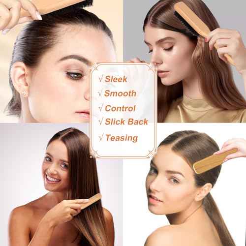 Slick Back Hair Brush & Hair Wax Stick Set for Slick Back ? Boar Bristle Hair Brush for Sleek, Control, Flyaways & Baby Hairs ? Slick Back Brush for Women, Dancer, Cheer