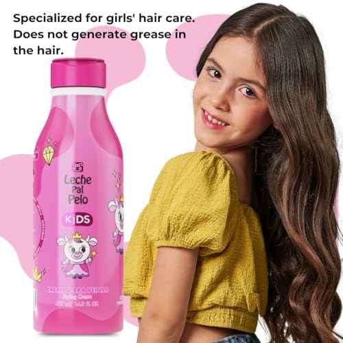 Leche Pal Pelo Kids Styling Cream - Detangles, Strengthens & Styles Kids Hair - Smoothes Frizz, Moisturizes & Softens with Abyssinian & Jojoba Oil. 14.9 fl.oz