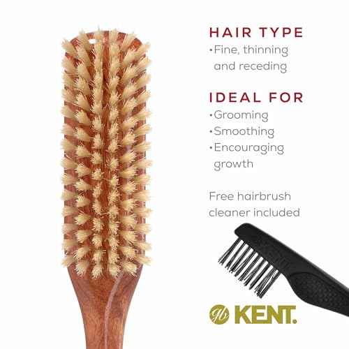 Kent DA4S Finest Women's Danta Wood, Soft White Bristle, Narrow Grooming Hair Brush - Fine or Thinning Hair, Promotes Shine/Stimulates Scalp