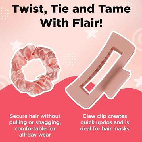 6 Pcs Hair Brush Set with Brush & Combs - Detangling Brush for All Types with Wide Tooth & Tail Comb, Scrunchie & Claw Clip - Hair Care Gift Set with Stickers for Teen Girls, Women & Kids