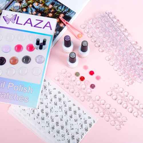 Laza 360pcs Nail Polish Swatch Dots with Adhesive Stickers Box-packed 12mm Clear Round Nail Display Tips Color Sample Tester for Gel Polish