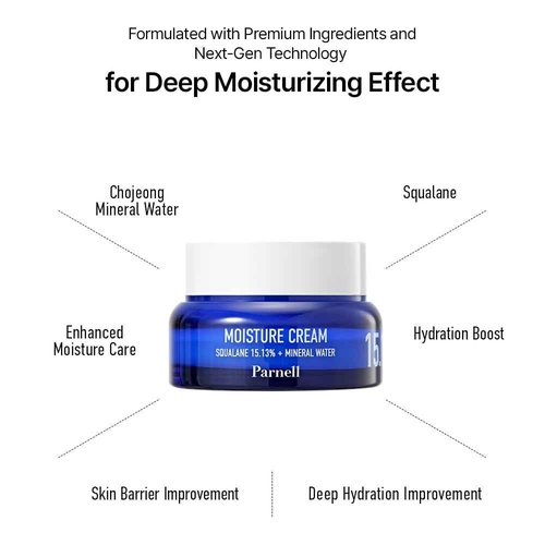 Parnell Squalane 15.13 Mineral Water Moisture Cream, K-Beauty Deep Hydrating Face Moisturizer for Dry, Sensitive Skin (1.69 fl. oz / 50ml)