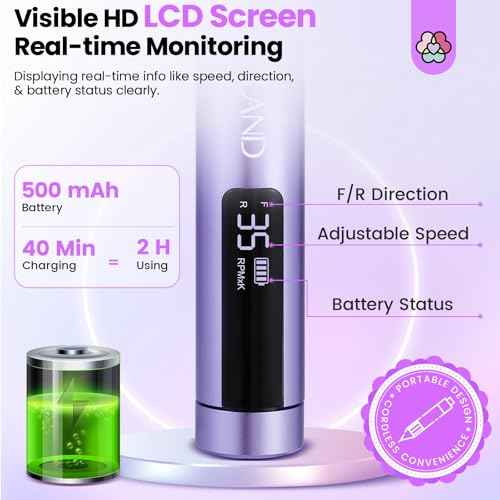 SAVILAND Electric Nail Drill: 35000RPM Cordless Electric Nail File Portable Nail Drill Professional 0 Vibration Hight Speed for 3 Mins Removal Acrylic for Manicure Pedicure Nail Salon at Home£¨Purple£©