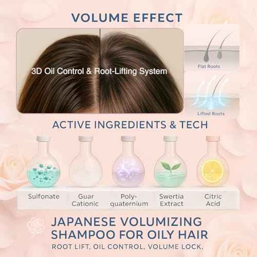 DEMIKI Shampoo for Women,Japanese Shampoo for Oily Hair, Sulfate Free & Paraben Free, Keratin Care,Organic Rose Scent, Clarifying,Moisturizing, Volumizing Hair Care, Anti Dandruff 450ml,16oz