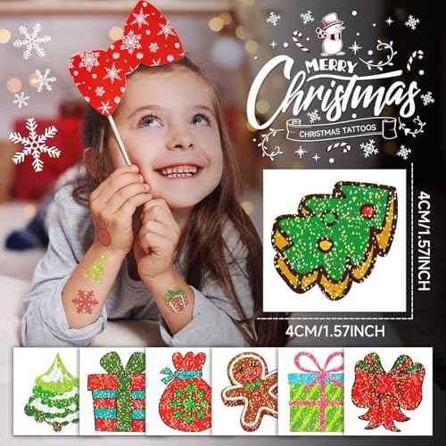 EMOME 408 PCS Christmas Temporary Tattoos, Xmas Glitter Tattoo Stickers for Kids Individually Wrapped Bulk, Merry Christmas Stocking Stuffers for Boys and Girls Party Favor Decorations Supplies