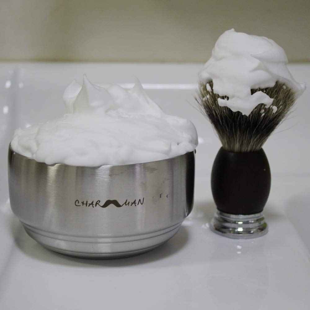CHARMMAN Stainless Steel Shaving Soap & Cream Bowl with Lid | Three-walls Heat Preservation | Heavy Weight Steel