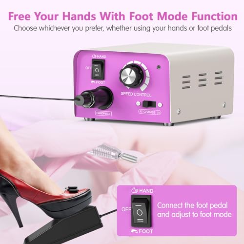 Subay Electric Nail File - 35,000RPM Professional Efile Machine for Acrylic Gel Polish Removal, Nail Drills Manicure Pedicure Kit with 100 Sanding Bands