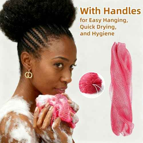 2 Pack Authentic African Net Sponge with Handles, AivaToba Mesh Body Scrubber, Exfoliating Wash Cloths for Body Scrubber, Back Scrub Exfoliating Sponge for Shower Bath, Portable Bath Sponge